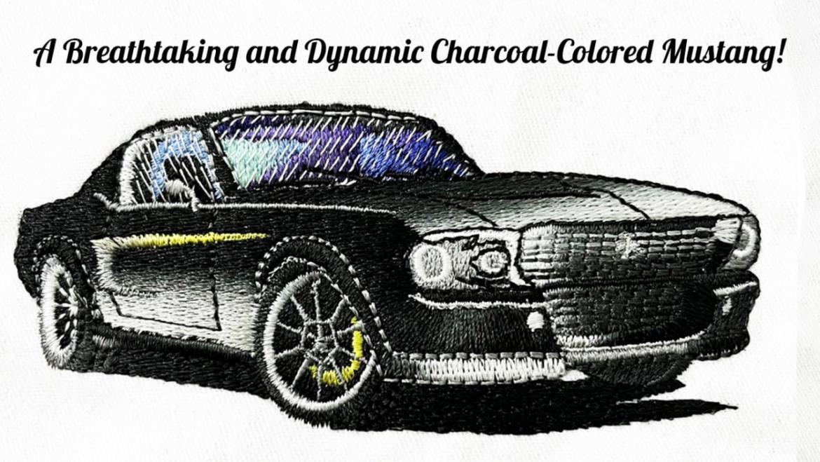 Dynamic Charcoal-Colored Mustang! Coloreel Embroidery Design | Cre8iveSkill