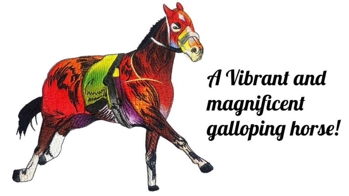 A Vibrant and magnificent galloping horse Coloreel Embroidery Design | Cre8iveSkill