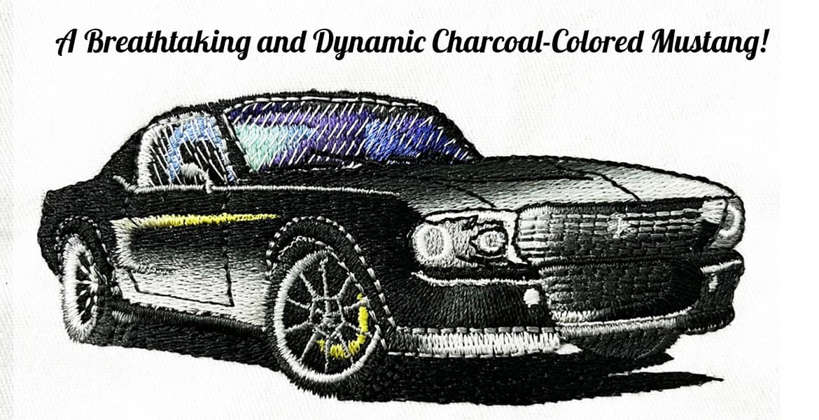 Dynamic Charcoal Colored Mustang! Coloreel Embroidery Design | Cre8iveSkill