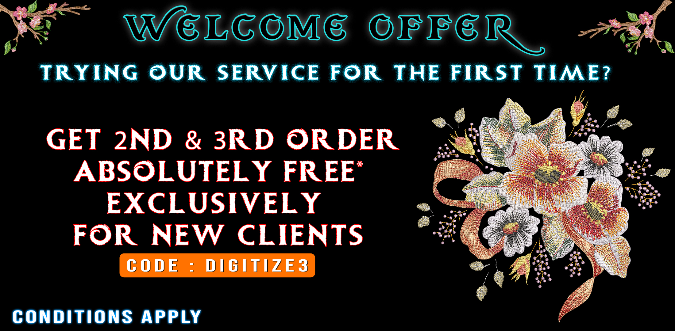 Embroidery Digitizing Welcome offer - Cre8iveSkill