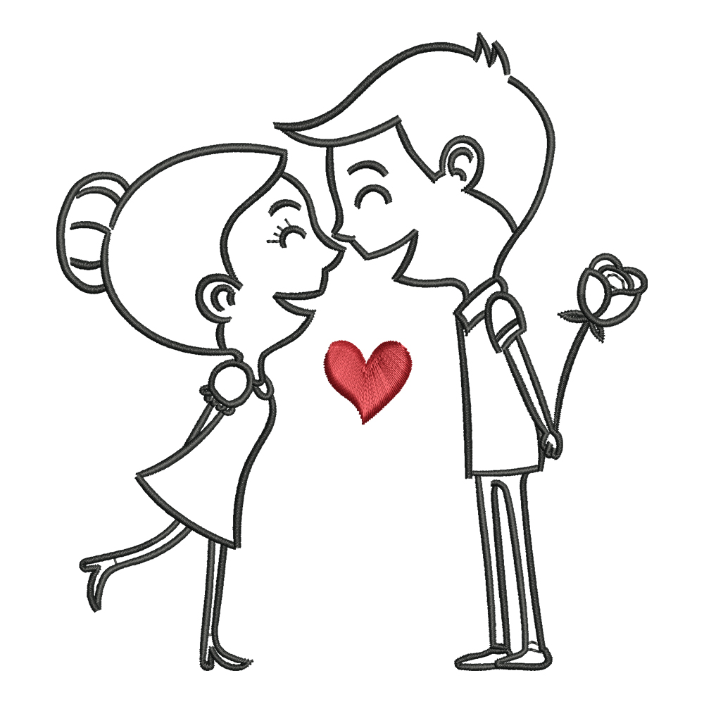 Valentine's Couple Line Art Embroidery Design