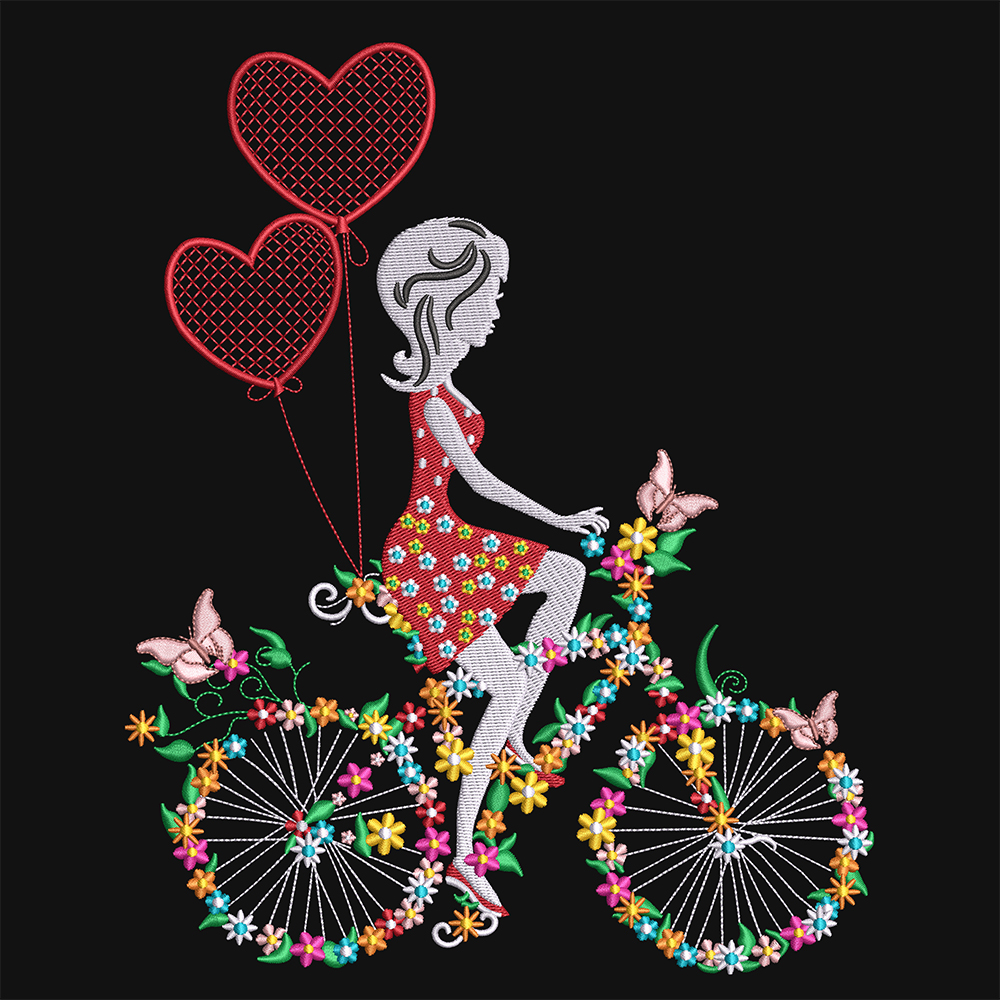 Instant Download Young Love Couple on Bicycle Embroidery Design