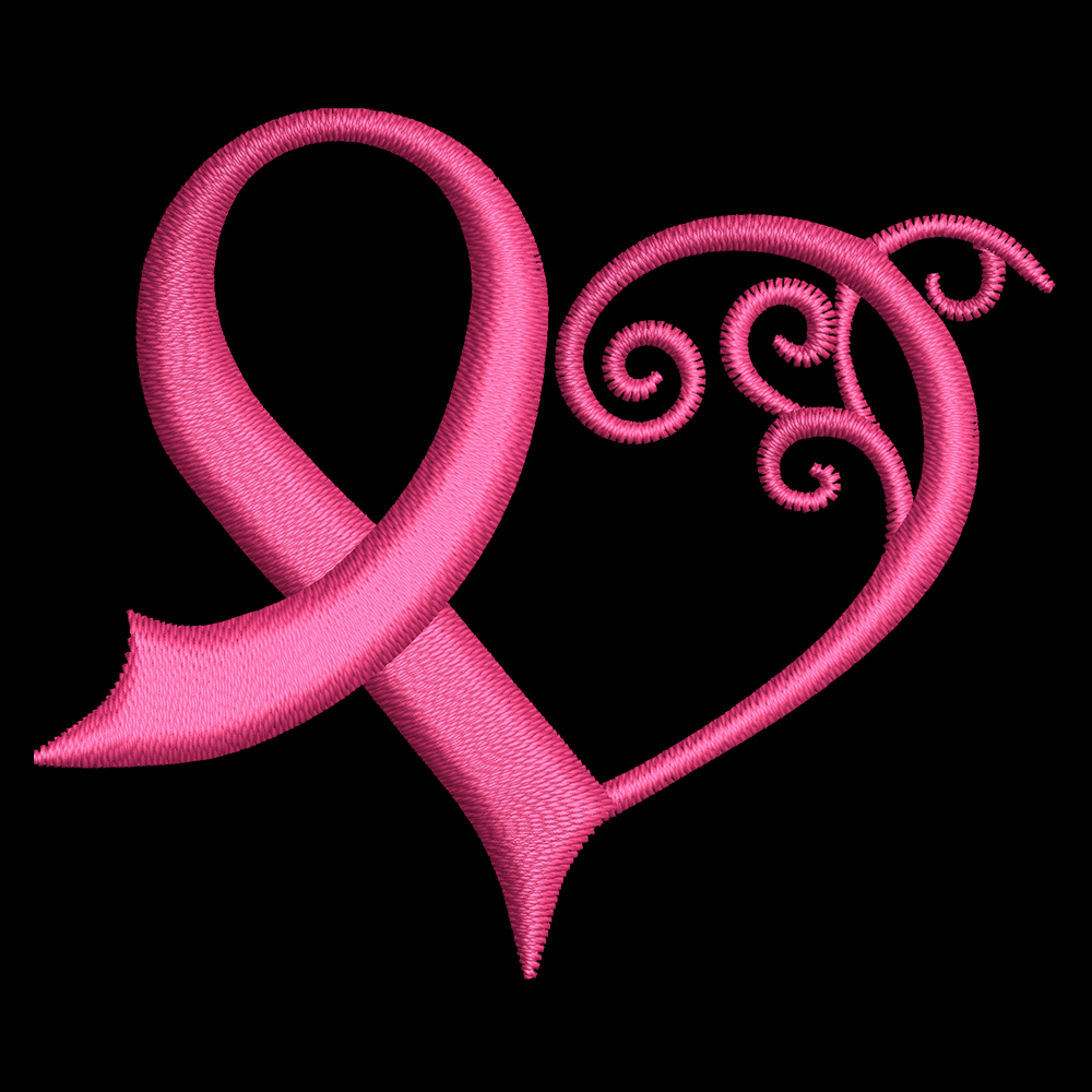 Breast Cancer Pink Ribbon Heart Embroidery Pattern