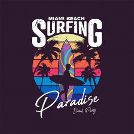 Miami Beach Surfing Vector Graphics Design