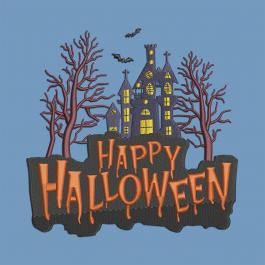 Halloween Creepy Haunted House Embroidery Design
