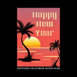 Happy New Year Celebration California Beach Vector Graphics