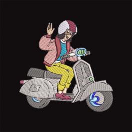 Scooter Girl Machine Embroidery Design | Cre8iveSkill