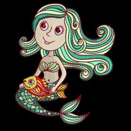Mermaid With Fish Embroidery Design - Cre8iveSkill