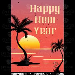 Happy New Year Celebration California Beach Vector Graphics Design-Cre8iveSkill Happy New Year Celebration California Beach Vector Graphics