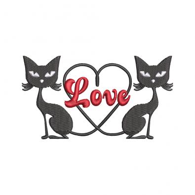 Cat Love Valentine Day Embroidery Design