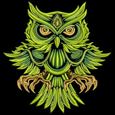 Green Scary Owl Machine Embroidery Design | Cre8iveSkill