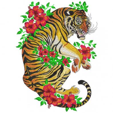 Tiger With Flower Embroidery Designs