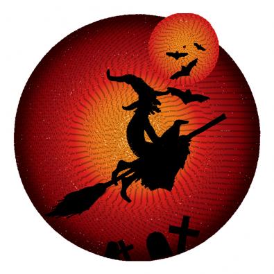 High Quality Witch Flying On Broom Coloreel Embroidery Design | Cre8iveSkill