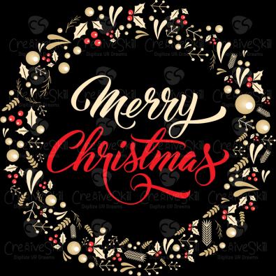 Merry Christmas Floral Wreath Vector Graphics - Cre8iveSkill