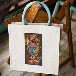 Embroidery Design: Colorful Man Face Tote Bag
