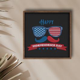 Embroidery Design: American Flag Glasses Wall Frame Mock Up