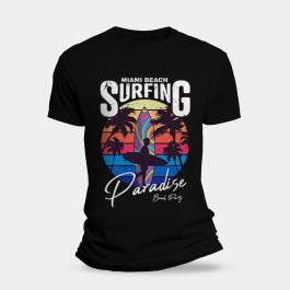 Miami Beach Surfing Vector Art T-shirt Design Mock Up