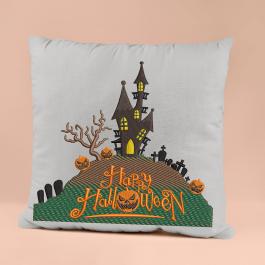 Halloween Haunted House Cushion Cover Mockup Design
