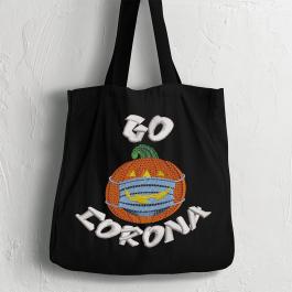 Go Corona Halloween Pumpkin With Mask Tote Bag Embroidery Design Mock Up