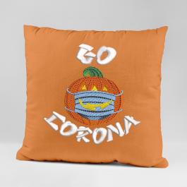 Go Corona Halloween Pumpkin With Mask Cushion Embroidery Design Mock Up