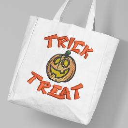 Trick Or Treat Cute Pumpkin Tote Bag Embroidery Design Mock Up