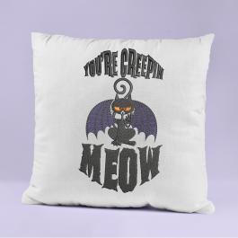 Halloween Creepy Meow Embroidery Design Cushion Mock Up