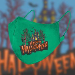 Halloween Creepy Haunted House Mask Embroidery Design Mock Up
