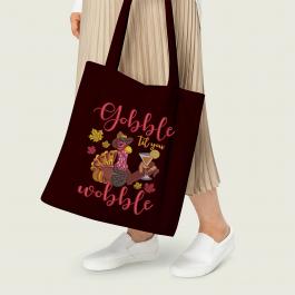 Thanksgiving Gobble Til You Wobble Embroidery Design For Tote Bag Mockup