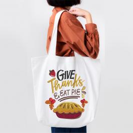 Thanks & Eat Pie Embroidery Design For Tote Bag Mock Up