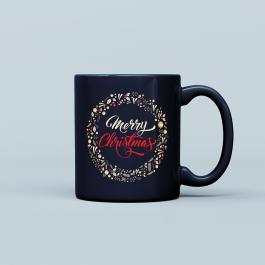 Merry Christmas Floral Wreath Mug Mockup - Cre8iveSkill