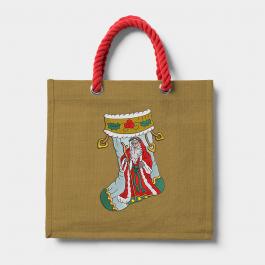 Father Christmas Stocking Embroidery Design Tote Bag Mockup