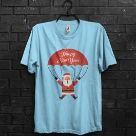 Happy New Year Flying Santa Claus Vector T-shirt Design Mockup