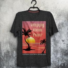 Happy New Year Celebration California Beach Vector T-shirt Design Mock Up