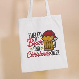 Fueled By Beer And Christmas Cheer Embroidery Tote Bag Design Mockup