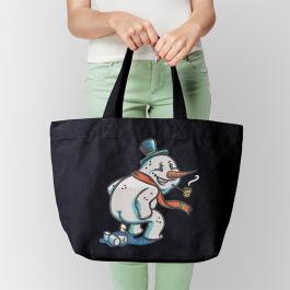 Snowman pooping Embroidery Tote Bag Design Mockup