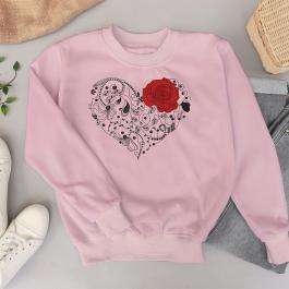 Floral Heart Embroidery T-shirt Design For Mockup