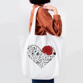 Floral Heart Embroidery Tote Bag Design For Mockup