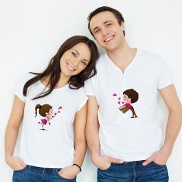 Boy Collecting Hearts Valentine Vector T-shirt Design Mockup