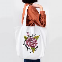 Rose Flower Embroidery Design Bag Mockup Design