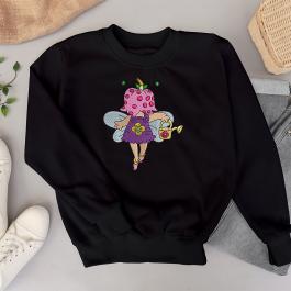 Embroidery Design Little Fairy With Flowers T-Shirt Mockup Design