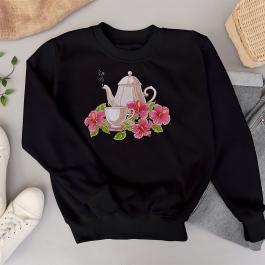 Floral Teapot Embroidery T-shirt Design Mockup
