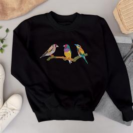 Colorful Sparrow Birds Embroidery T-shirt Design Mockup