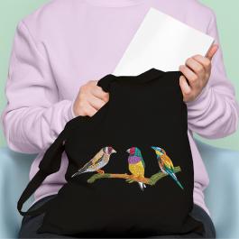 Colorful Sparrow Birds Embroidery Tote Bag Mockup