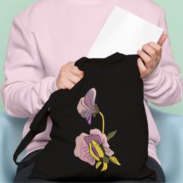 Columbine Flower Embroidery Tote Bag Design Mockup