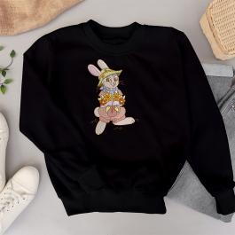 Rabbit With Flowers Embroidery T-shirt Design Mockup