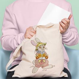 Rabbit With Flowers Embroidery T-shirt Design Mockup