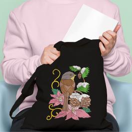 Floral Sparrow Embroidery Tote Bag Design Mockup