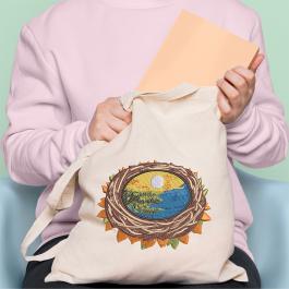 Bird Nest Embroidery Tote Bag Design Mockup