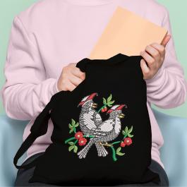 Sparrow Bird Embroidery Tote Bag Design Mockup