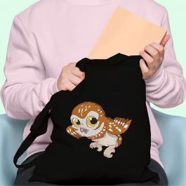 Flying Baby Owl Embroidery Tote Bag Design Mockup